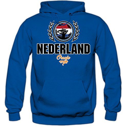 Fußball Niederlande V2 Hoody | Herren | Fußball | Nationalmannschaft | Nederland | Oranje | Kapuzenpullover | Herrenhoody, Farbe:Blau (Royalblue F421);Größe:M