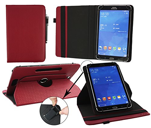 Emartbuy® Alcatel One Touch Pixi 3 ( 8.0 ) 4G 8 Zoll Tablet Universal ( 7 - 8 Zoll ) Gepolsterte Design Burgandy 360 Grad rotierende Stand Folio Geldbörse Tasche Hülle + Schwarz Eingabestift