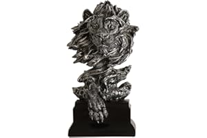 Lin's Wood Figura de Cabeza de león,Estatua de león de Resina,Estatua de Cabeza de Animal,Estatua de Escritorio de gabinete,Adornos artísticos para decoración de Oficina en casa.