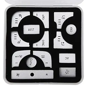 Button Switch Cover, Alloy Silver Air Conditioning Button Sticker Prevent Scratches Button Sticker for Car