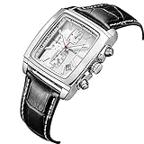 LLLS Men Fashion Sports and Leisure Quartz Square Watch Band Waterproof Chronograph with Genuine Leather Watch Band