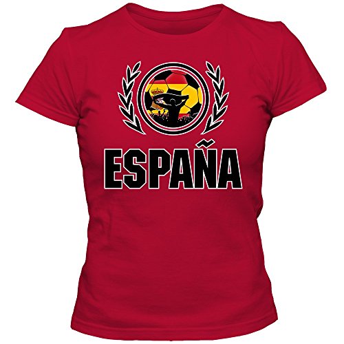 Spanien EM 2016 #2 T-Shirt | Fußball | Damen | Trikot | La Furia Roja | Nationalmannschaft, Farbe:Rot (Red L191);Größe:M