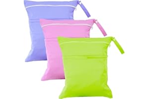 UZEPIE Wet Bag 3Pcs, Reusable Nappy Changing Bag, Waterproof Wet Dry Bags, Washable Cloth Organiser Storage Bags with Double Zipper for Babies Daycare Swimming Camping Travel Gym Beach(Green Purple Red)