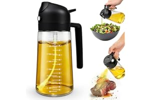 MRUN BONE 2 in 1 Ölsprüher für Speiseöl, Sprühflasche Öl, 470ML Cooking Oil Sprayer, Ölausgießer für Heißluftfritteuse, Sprühöl, Zum Kochen,Grillen,Küche, Heißluftfritteuse