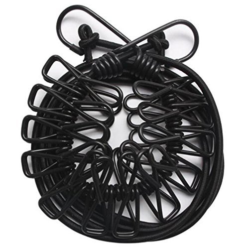 Bewegliche Spielraum-elastische Wäscheleine justierbare Wäscheleine mit 12pcs Wäscheklammern für im Freien und Innengebrauch (Schwarzes) - 2