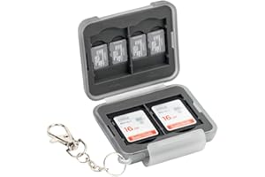 PROfezzion Memory Card Case Fundas para Tarjetas de Memoria con Mosquetón con Cadena Corta para 4 x SD SDHC SDXC Cards