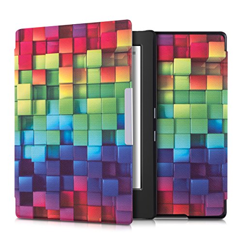 kwmobile Hülle für Kobo Aura H2O - Flipcover Case eReader Schutzhülle - Bookstyle Klapphülle Regenbogen Würfel Design Mehrfarbig Grün Blau