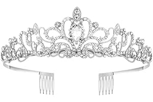 LDIRECT Tiara Crystal Rhinestone with Comb, Tiara Crown Bridal Princess Headband Wedding Crown for Women (Silver Tiara)