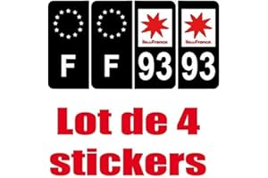 BEARN 4 Autocollants Stickers Auto Plaque d'immatriculation 93 Black Noir Edition et F europe noir étoile - Couleur : arrondis - Angles : arrondis