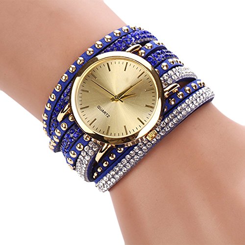 Preisvergleich Produktbild Sommer Luxusfreizeit Dame Quarz Armbanduhr Uhr Goldarmband (SapphireBlue)