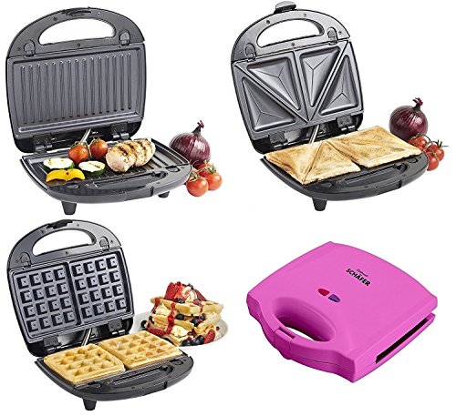Moderner 3 in 1 Sandwich Toaster / Waffeleisen / Sandwichmaker / Sandwichtoaster (pink)