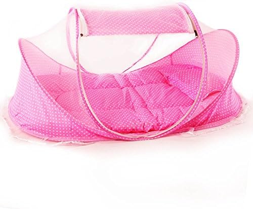 Duang® 3-in-1 Foldable Baby Travel Crib with Pop-up Mosquito Net,New Born Portable Cots with Cotton Padded Mattress Pillow for 0-18 Month Baby (Pink)