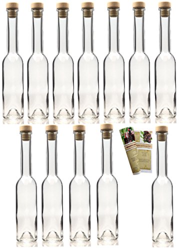 12 leere Glasflaschen "Sinfonie" 200 ml incl. Holzgriffkorken zum selbst Abfüllen Likörflasche Schnapsflasche, Öffnung 19mm