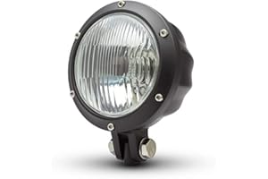Alchemy Parts Vintage Style Motorcycle Headlight 4.75 Inch | Black Alloy with Drilled Bezel | 12V 55W H4 Bulb | Retro Bobber Chopper Design