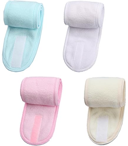 Set Di 4 Fascie Per Capelli In Spugna - Regolabili, Per Trucco, Skincare, Yoga E Doccia (Nero E Grigio)