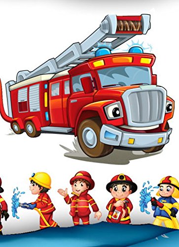 Aminata-Kids süße Kinderbettwäsche Bettwäsche Kinder 100×135 cm Baumwolle Feuerwehrauto Feuerwehrmann Feuerwehr Baumwolle Babybettwäsche-Feuerwehrmann Wendebettwäsche hellblau Feuerwehrmänner - 3