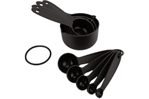 Vikrami lighting Measuring Cups,10 Piece Plastic Measuring Cups and Spoons Set,Plastic Measure Cup Set, Baking Measure Cup, Baking Gadgets, for Kitchen Baking and Cooking（Black）