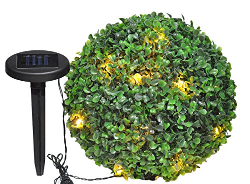 LED Gartenkugel Buchsbaum künstlich Solarleuchte Buchsbaumkugel mit Lichterkette und Solarmodul mit Erdspieß – farbstabile Gartenkugel uv-beständig mit Lichterkette außen warmweiß - 2