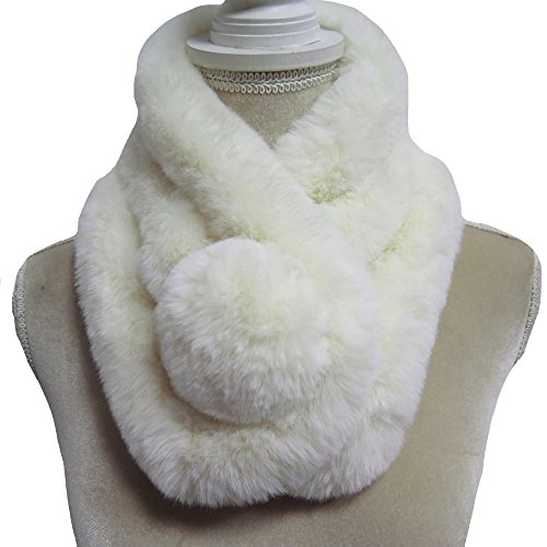 Lina & Lily Écharpe Femme Tour de Cou en Fausse Fourrure Pom Pom (Crème)