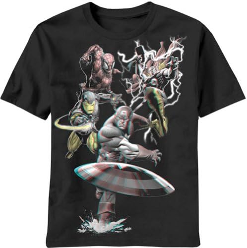 Marvel Heroes Colorful Display Mens 3d Shirt With Glasses (small, Black)