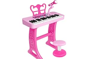 Masroo Birthday Gift for 3 4 5 6 7 Year Old Girls Piano Toy with Stood for Girls 3-5 Pink Music Keyboard Toy 37 Keys with Chair