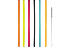 iJiGui 6 Piezas Pajitas Reutilizables, Pajitas de Silicona Reutilizables, Coloridas Silicona Pajitas Plegable Ecológico, Incluye Cepillo Limpiador, para Bebidas Frías Juice Coffee Cóctel