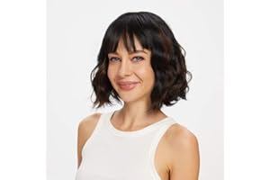 JessLab Peluca Bob con Flequillo, Naturales Corta de Pelo Bob Peluca Peluca Rizada Bob Para Mujeres Resistente Al Calor Corte Bob con Flequillo