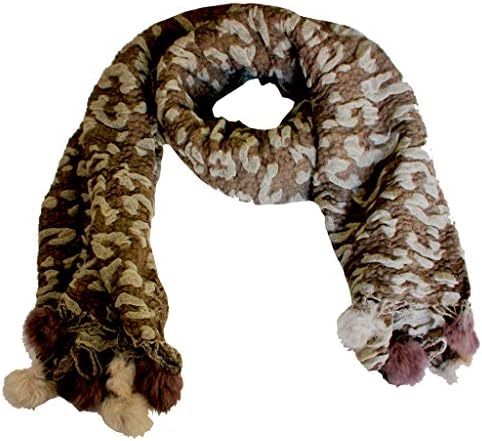 Bedazzled beige leopard print woolly scarf with pom pom edges in gift bag
