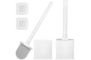 Frevoitna 2 Pezzi Scopino Bagno WC, Spazzola WC Silicone, Spazzolone Bagno WC, Scopettino Bagno, Scovolino Bagno WC, Spazzolino WC con Supporto, Scopino+WC Montaggio a Parete, Scopini per WC Bianco
