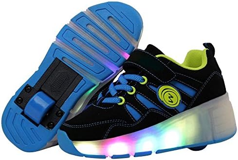 QOUJEILY Roller Shoes Led Light up Shoes wheels Trainers for Kid Christmas Gift (4.5UK/37EU, Blue)