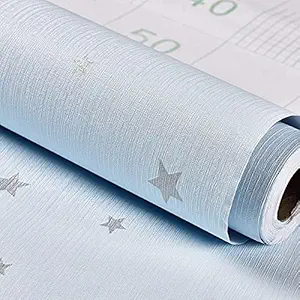Wolpin Wall Stickers Wallpaper Living Room Hall (45 x 300 cm) Self Adhesive Blue Textured Stars Modern Pattern, Kids Room Decoration, Blue
