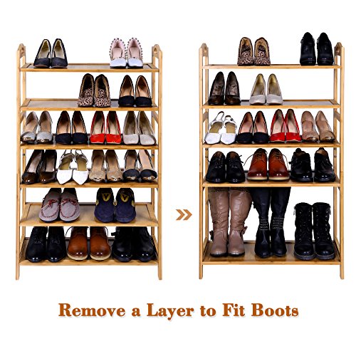 Songmics Schuhregal Schrank Holzregale Bambus Regal Bücherregal für 20 Paar Schuhe/Stiefel 6 Etagen für Wohnzimmer, Diele, Flur oder Keller 108 x 67.5 x 25.8 cm LBS96N - 2