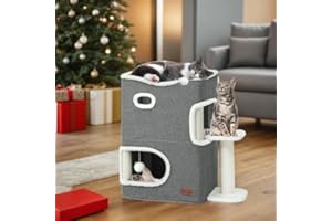 YITAHOME Cat Cave, kitten Beds for Indoor,House with Scratching Post & Ball & Platform, Bed, Basic Tree, Cute Tower, kitten Furniture,Hideaway,Condo (Grey)