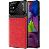 Aksesuarcim Samsung Galaxy M51 ile Uyumlu Silikon Kılıf Deri G&ouml;r&uuml;n&uuml;m İnce Tarz Kapak Emiks Kırmızı
