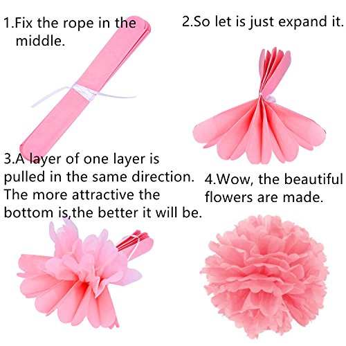 BigLion 54 pcs Stück Rosa und Gold Tissue Papier Pom Poms Blumen Quaste Polka Dot Papier Girlande ballons für Baby Dusche Dekoration Hochzeit Kinderzimmer Dekorationen Bridal Dusche - 7