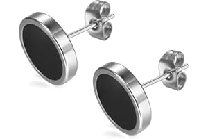 Flongo 6-12mm Pendientes hombre mujer, plateados negros pendientes de acero inoxidable, estilo Hip Hop redondos pendientes pequeños,color plateado negro dorado