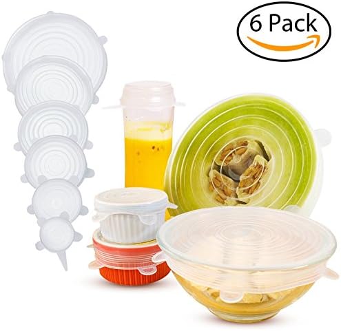 Silicone Stretch Lids 6 Pack Suction Lid - Werded Multi Size Stretchable Covers for Bowls, Cups, Pots, Can, Mason Jar, Food Fresh Saver Cover, Freezable Microwavable Cover (White)