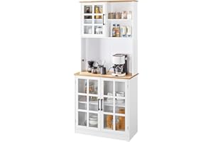 Yaheetech Credenza Cucina Alta Mobile Dispensa Buffet con Ante Ripiani Regolabili e Piano di Lavoro Aperto 80 x 37 x 183 cm per Sala da Pranzo Soggiorno Bianco