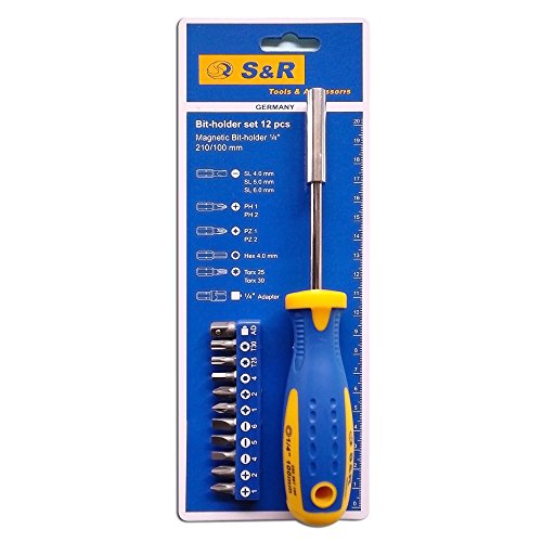 S&R Schraubendreher-Bithalter magnetisch mit Bitsatz, 12-teilig, Krafftform-Griff, 210 mm, 250.011.100 - 5