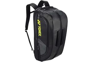 YONEX BA02312EX Expert Badminton/Tennis/Squash Leather Bag Backpack, 3 Racket Capacity, with Shoe Compartment.