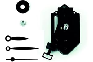 Clock-it Meccanismo orologio pendolo con Canotto extra lungo 24mm, Lancette plastica nere. Kit per riparazione, sostituzione o realizzazione orologio pendolo da parete.