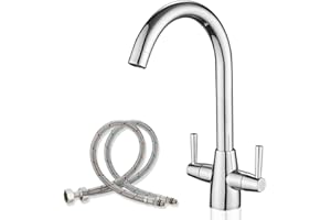 HAIBA Kitchen Tap Mixer for Kitchen Sink Monobloc Tap Dual Lever 360 Swivel Chrome Kitchen Sink Taps UK Standard 1 Hole Deck Mount with 20 Inch Flexi Tails