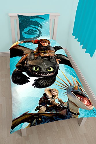 Bettwäsche Set Dragons Drachenzähmen leicht gemacht 135x200cm + 80x80cm, Linon, 7037, blau - 2