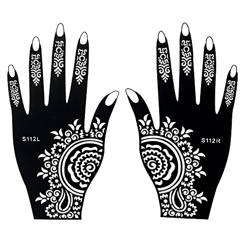 Henna Tattoo Schablonen 8 Stück Set zur einmaligen Verwendung für Hände auch für Glitter Tattoo und Air Brush Tattoo geeignet Set Henna 2 - 2