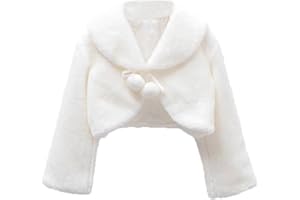 funnyhomestyle Kids Faux Fur Long Sleeve Princess Cape Flower Girls Pompom Wrap Bolero Shrug Wrap Jackets Coat for Wedding Birthday Bridesmaid Party