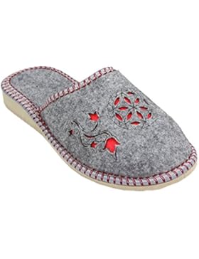 Filzpantoffel Damen Hausschuhe aus Filz Latschen mit Gummisohle Filz Schlappen Grau