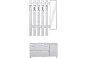 HOMCOM Set da ingresso con specchio, appendiabiti e scarpiera 3 ganci, ripiano e 2 cassetti Mobili da corridoio bianco