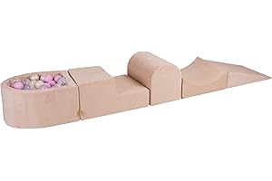 MEOWBABY Aire De Jeux avec Piscine à Balles pour Enfants - Blocs d'escalade en Mousse avec 100 Balles, Velvet, Écru: Transparent/Rose Pastel/Blanc Perle/Gris