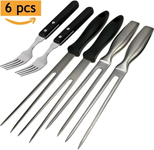 Carving Fork Knife BBQ Cooking Meat Barbecue tool Set (6pcs) Stainless Steel Blade kitchen cutlery Accessories Utensils Gadgets Flatware