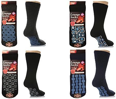 4 Pairs Drew Brady Grip Sole Slipper Non Slip Lounge Socks - UK 6-11